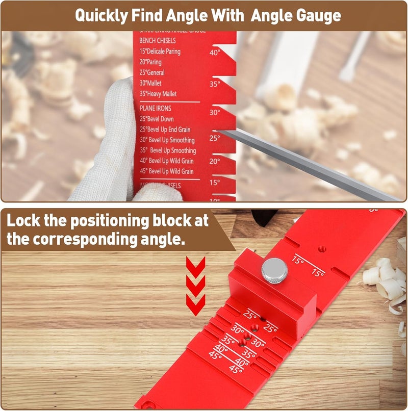 Gohelper Chisel Sharpening Jig, Wood Honing Guide for Chisels and Planes Width 0.1" to 2.8" with Sharpening Angle Fixture, Angle Gauge from 10° to 45° - Image 4